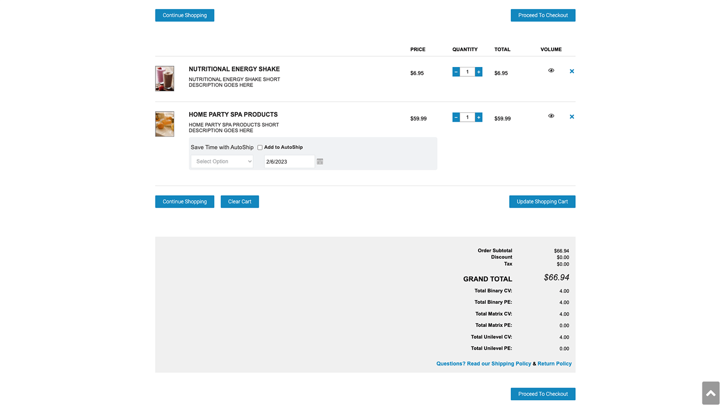 Shopping Cart View Cart